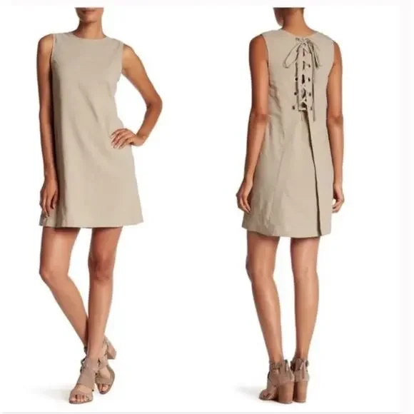Theory Keshelle Back Lace Up Dress in Beige Size 6 - Picture 1 of 9